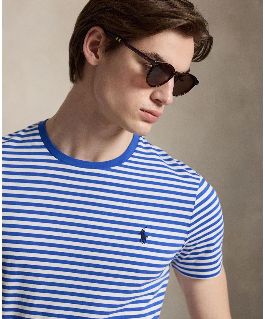 Футболка классического кроя с полоской Polo Ralph Lauren, New Iris Blue/White — фото 3
