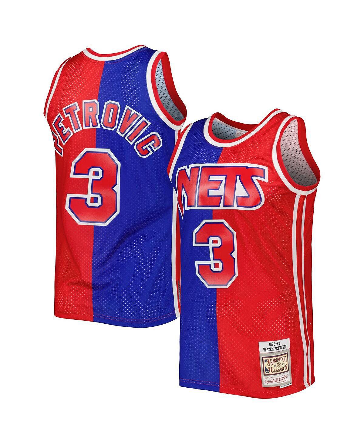 

Мужская футболка drazen petrovic blue, red new jersey nets hardwood classics 1992-93 split swingman jersey Mitchell & Ness, мульти