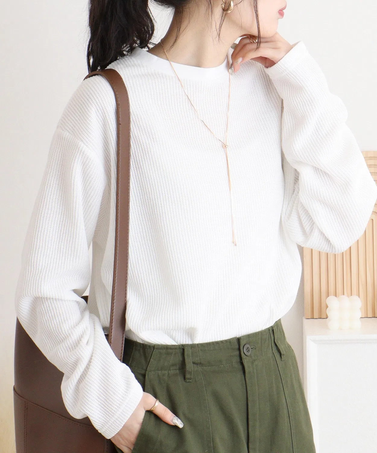Детская футболка с длинным рукавомиз рибаны, модель Rib knit long sleeve T-shirt FUNALIVE, White — фото 2