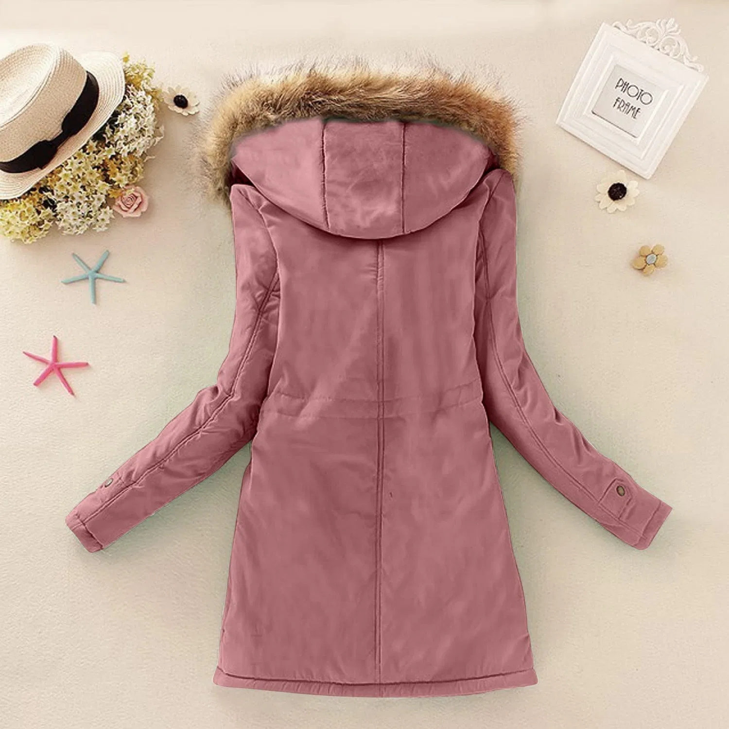 Женское зимнее пальто с капюшоном и флисовой подкладкой, Rosa scuro — фото 3