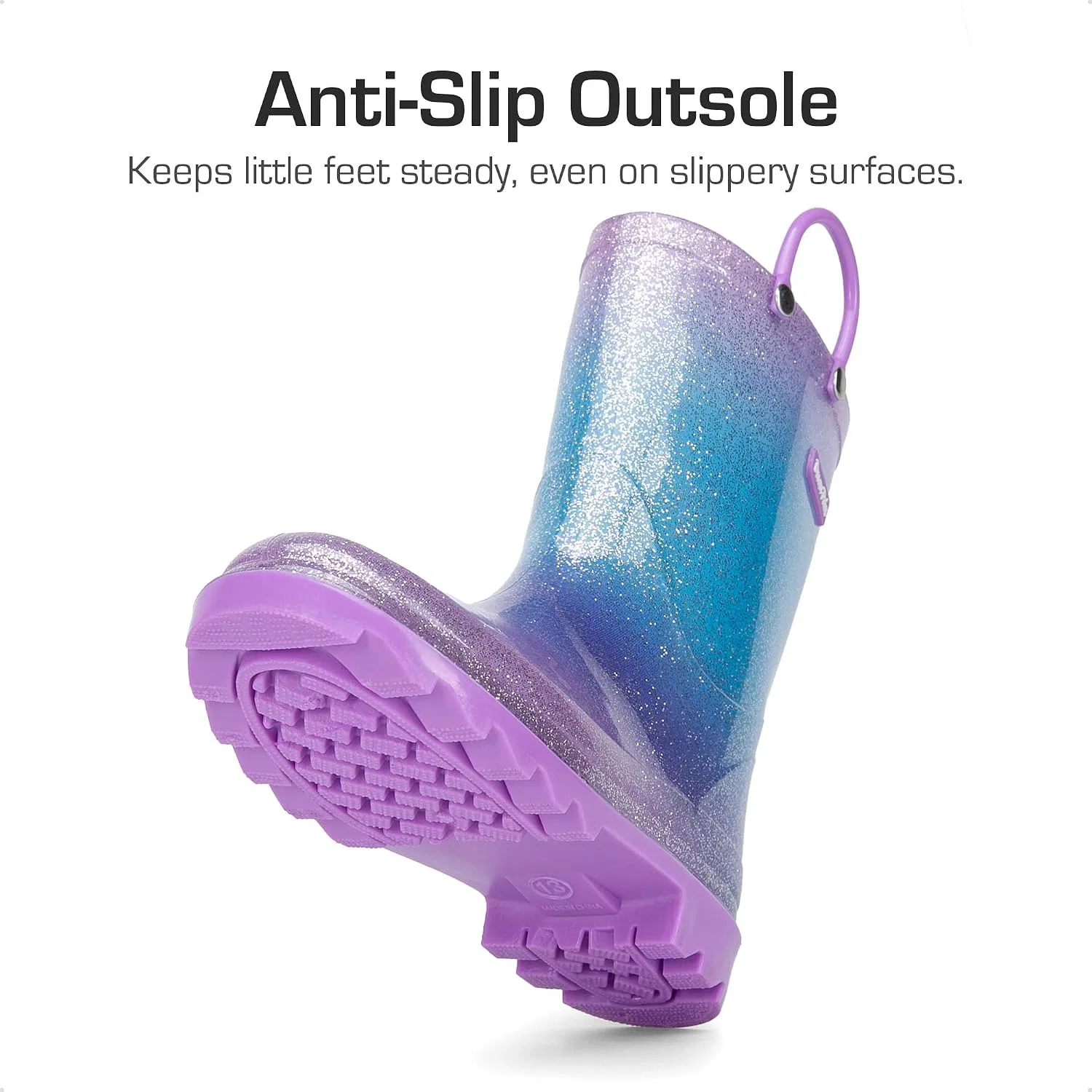 Детские резиновые сапоги с блестками для девочек и мальчиков DREAM PAIRS, Purple/Pink/Blue — фото 4