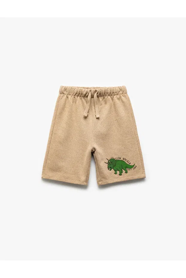 Детские шорты для мальчиков с принтом Dinosaur printed bermuda shorts with elastic waist Koton, Ecru