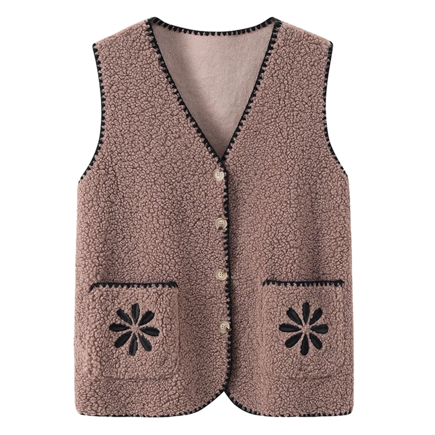 Женский жилет без рукавов с V-образным вырезом и карманами, Dark Khaki