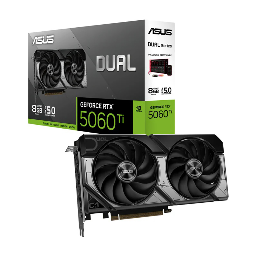 

Видеокарта ASUS Dual GeForce RTX 5060 Ti OC, 8 Гб, чёрный/серебристый