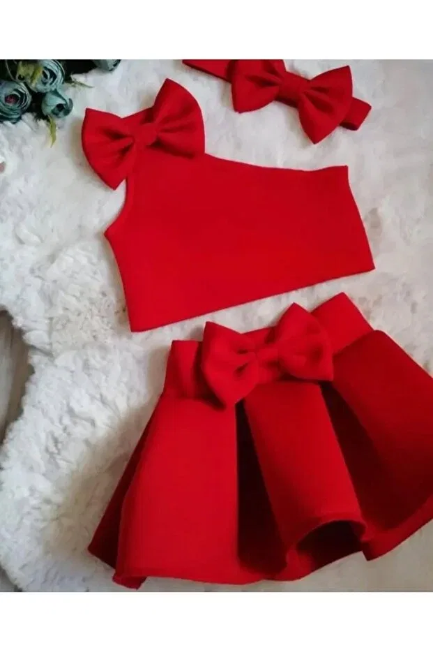Детский комплект для девочек с открытым плечом Tunay Moda, Red — фото 2