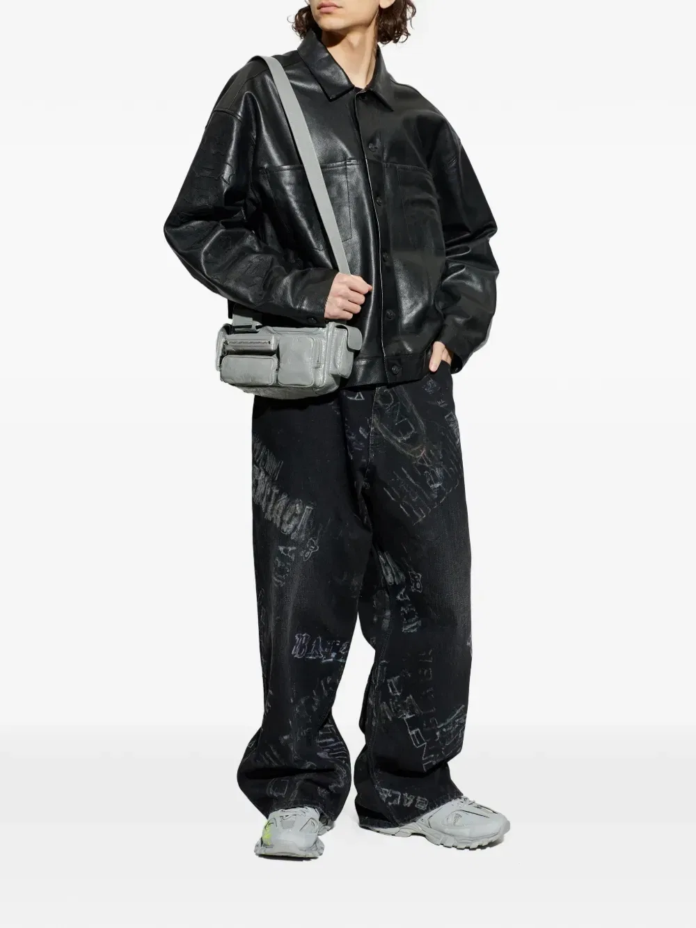 Кожаная куртка-рубашка Balenciaga, черный — фото 2