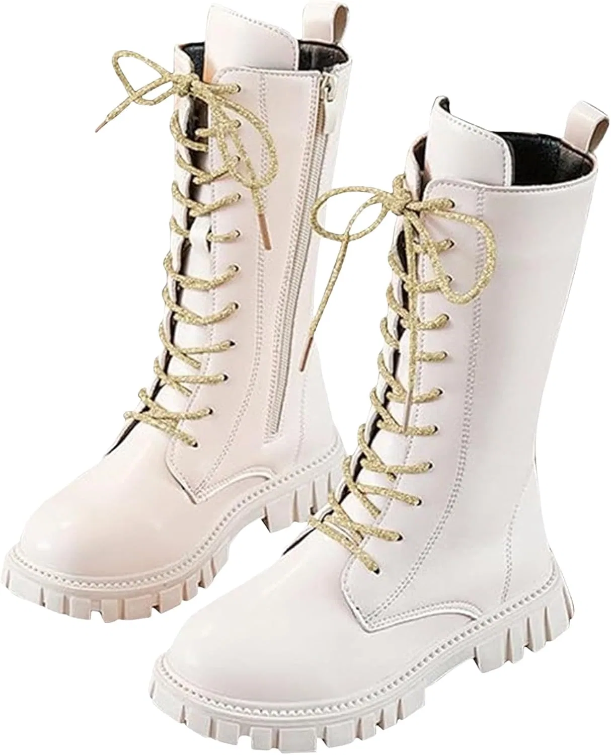 Детские ботинки для девочек на шнуровке с боковой молнией Combat boots 4-12 Years, White