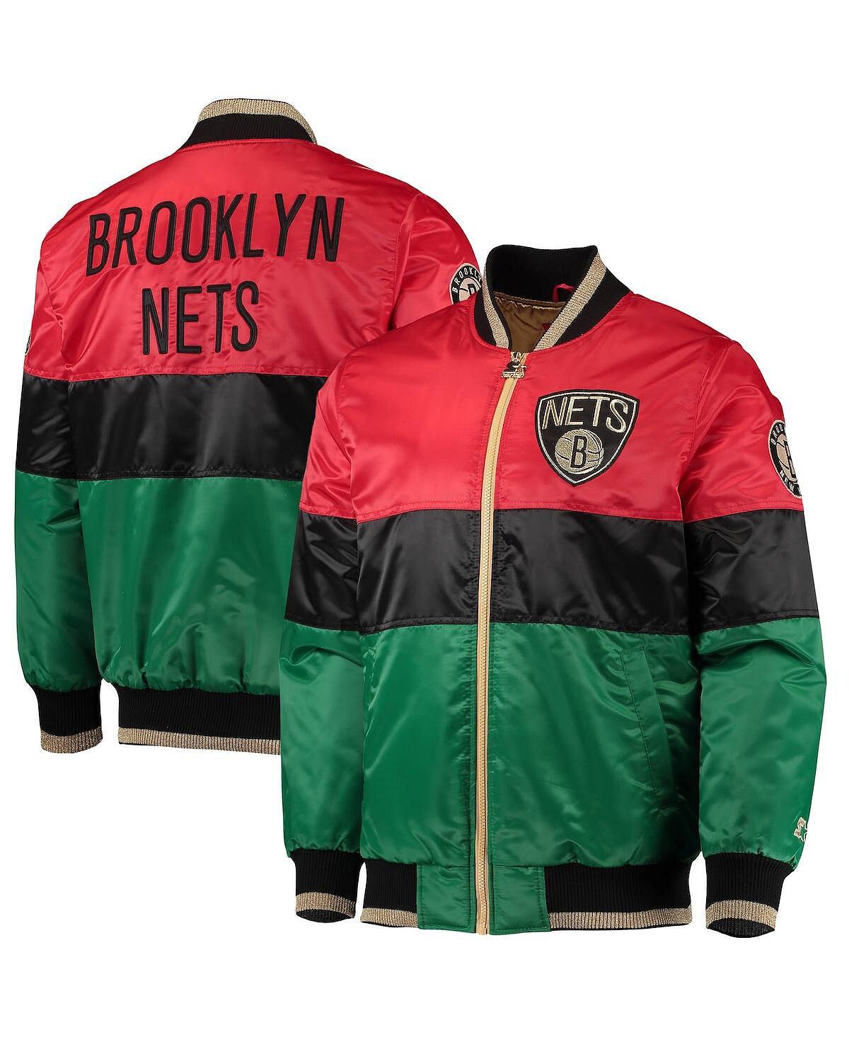 

Мужская красно-черно-зеленая куртка brooklyn nets black history month nba 75th anniversary full zip jacket Starter, мульти