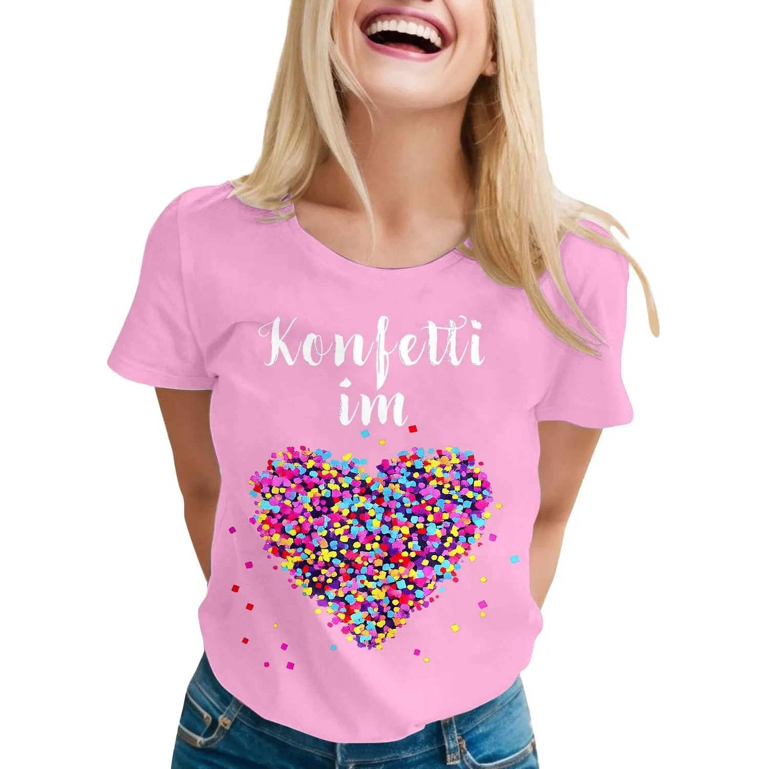 Женская футболка с принтом Confetti Heart Print, Pink-d