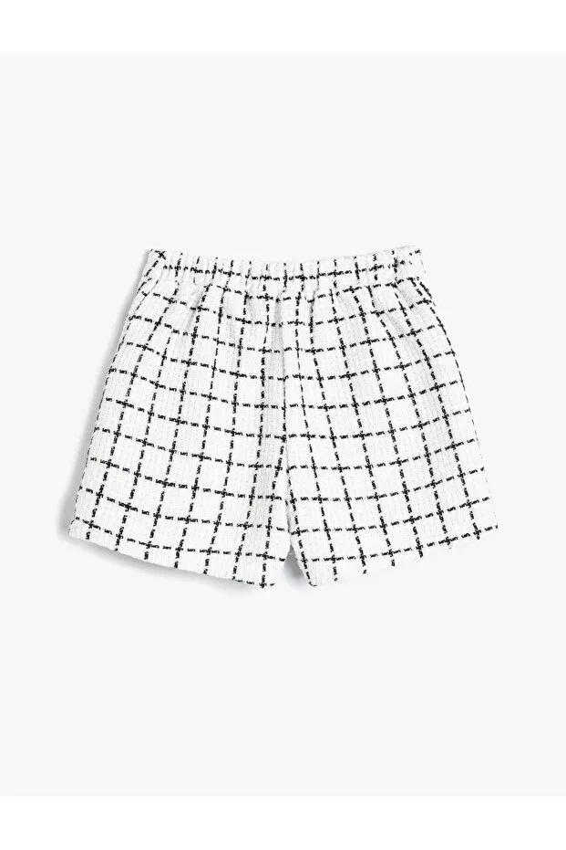 Детские шорты для девочек с принтом Tweed Shorts Skirt Plaid Elastic Waist Koton, Ecru Striped — фото 4