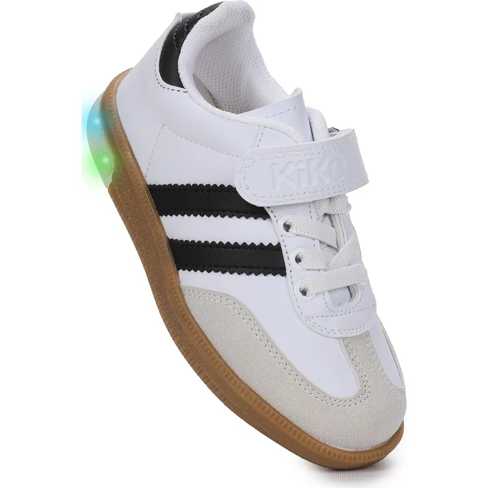 Детские спортивные кроссовки для мальчиков с липучками и подсветкой, White Black Kiko Kids