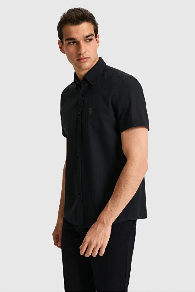 Мужская рубашка с коротким рукавом хлопковая U.S. Polo Assn., Black — фото 3