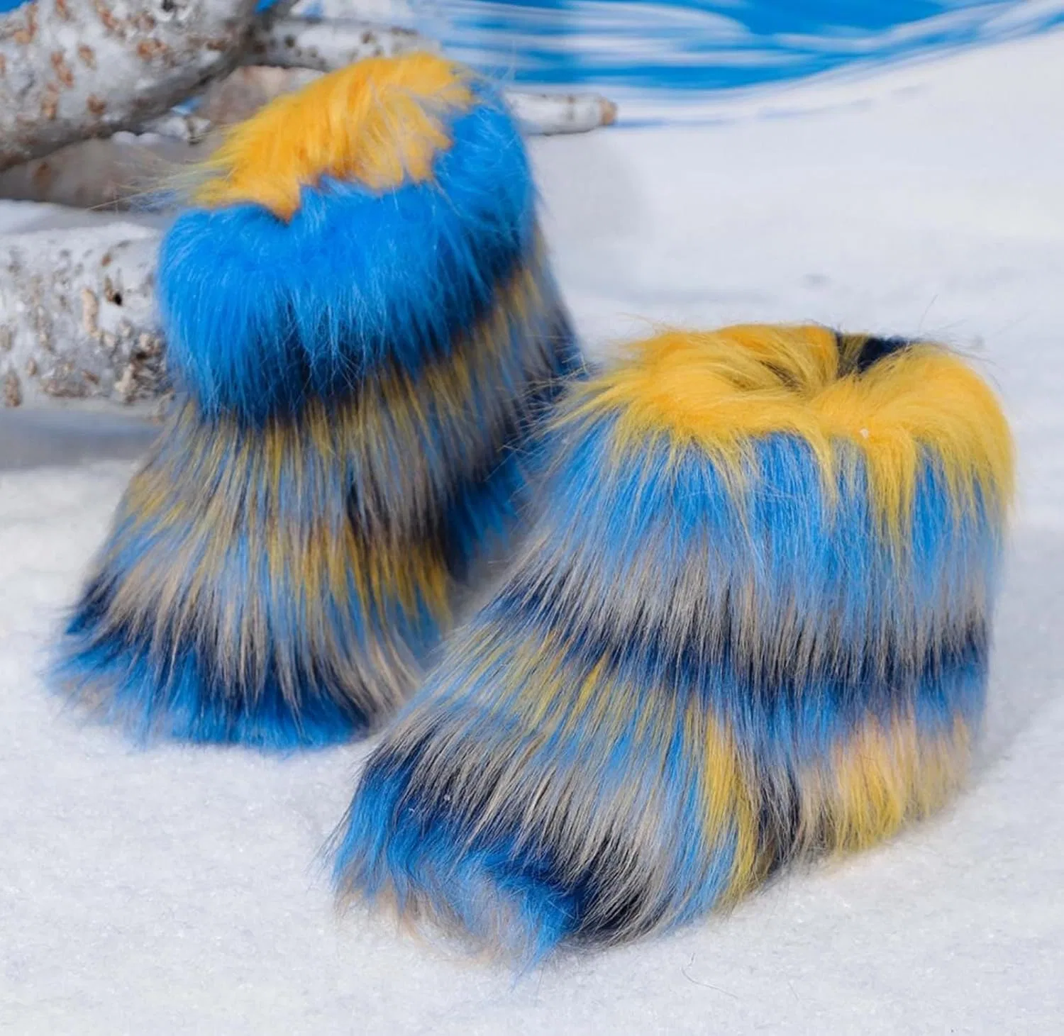 Детские зимние сапоги для девочек с меховой подкладкой FUNCOS, Yellow Blue Grey — фото 3
