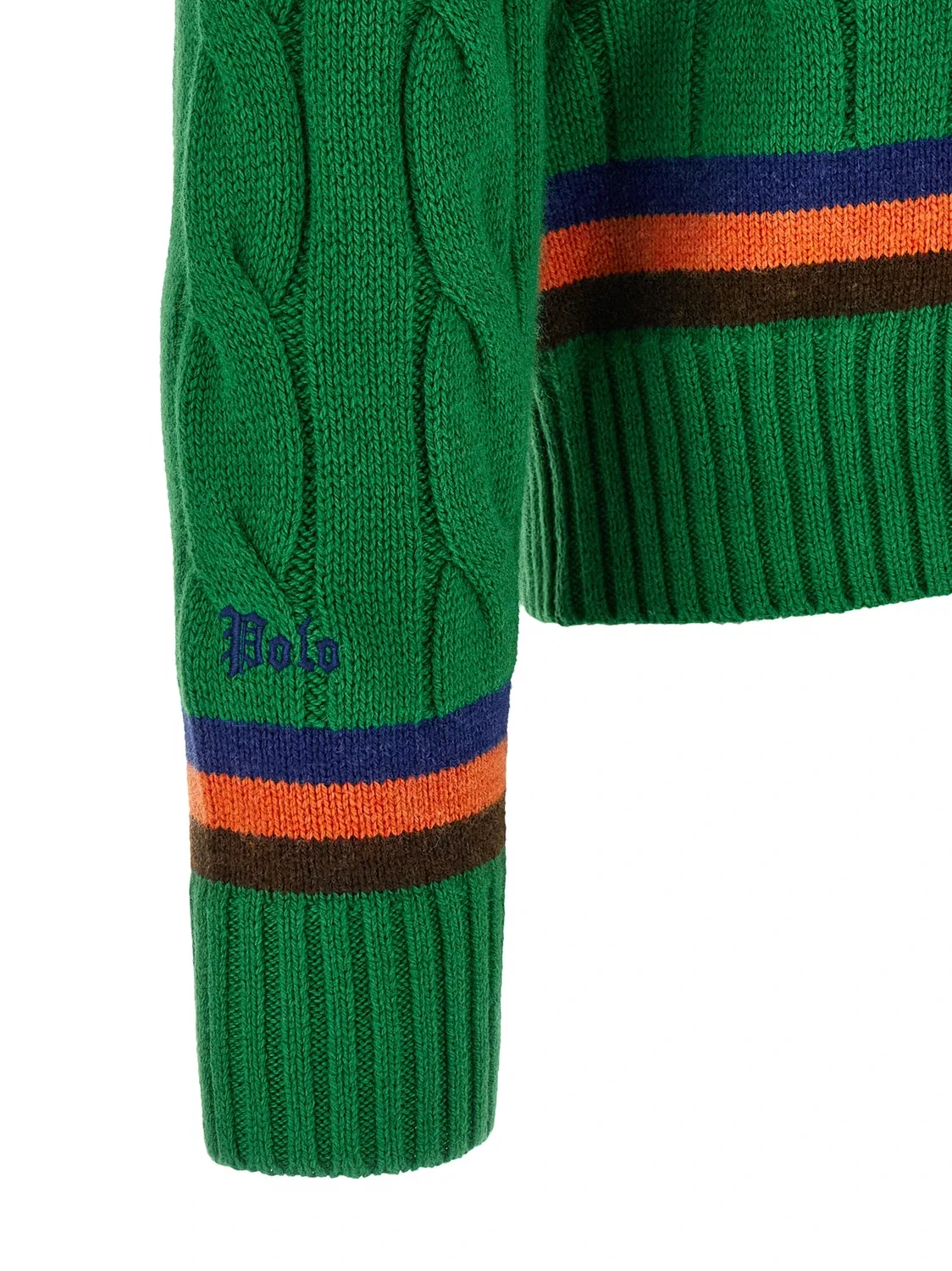 Вязаный свитер с V-образным вырезом и узором из кос Polo Ralph Lauren, зеленый — фото 4