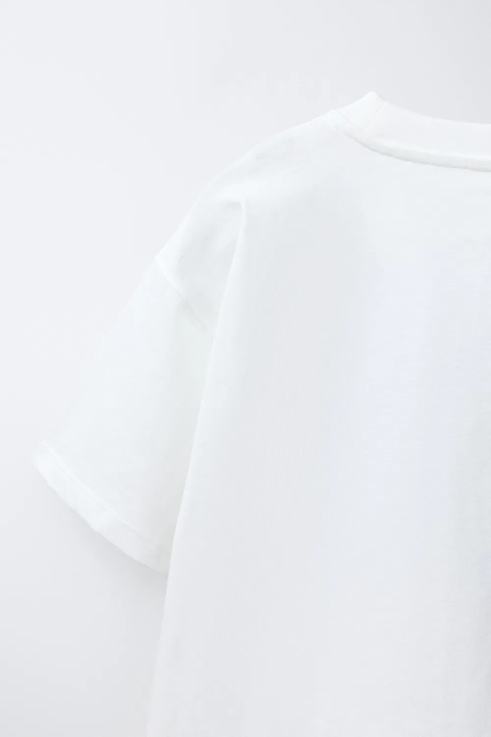 Футболка с вышитым принтом в виде шнура ZARA, Oyster-White — фото 4