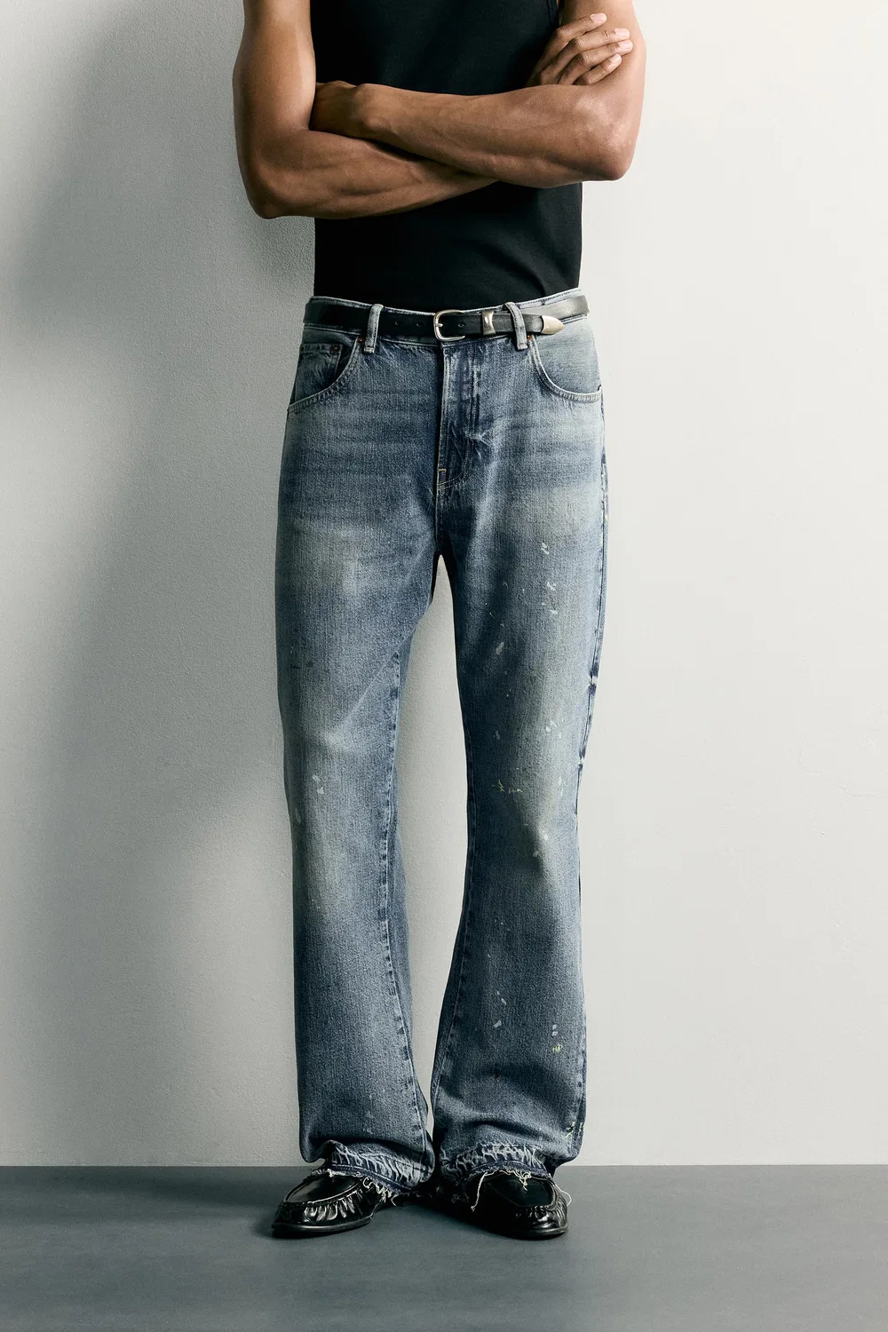 Джинсы-клеш с эффектом брызг краски ZARA, Blue — фото 2