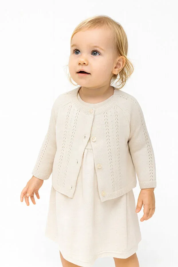 Детский кардиган для девочек ажурный Pompom Minora, Beige