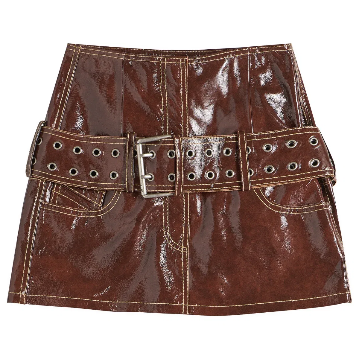 Юбка мини из лаковой кожи с ремнем L-Evant Diesel, Burgundy