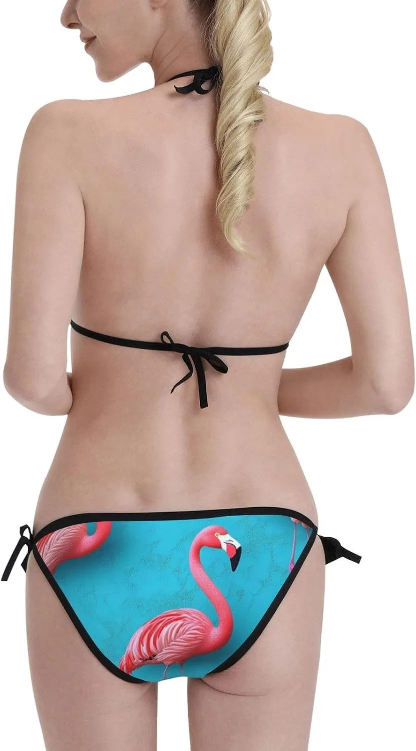 Женский бикини-комплект с принтом акулы, Halter Triangle Tie Side, Blue Flamingo — фото 4