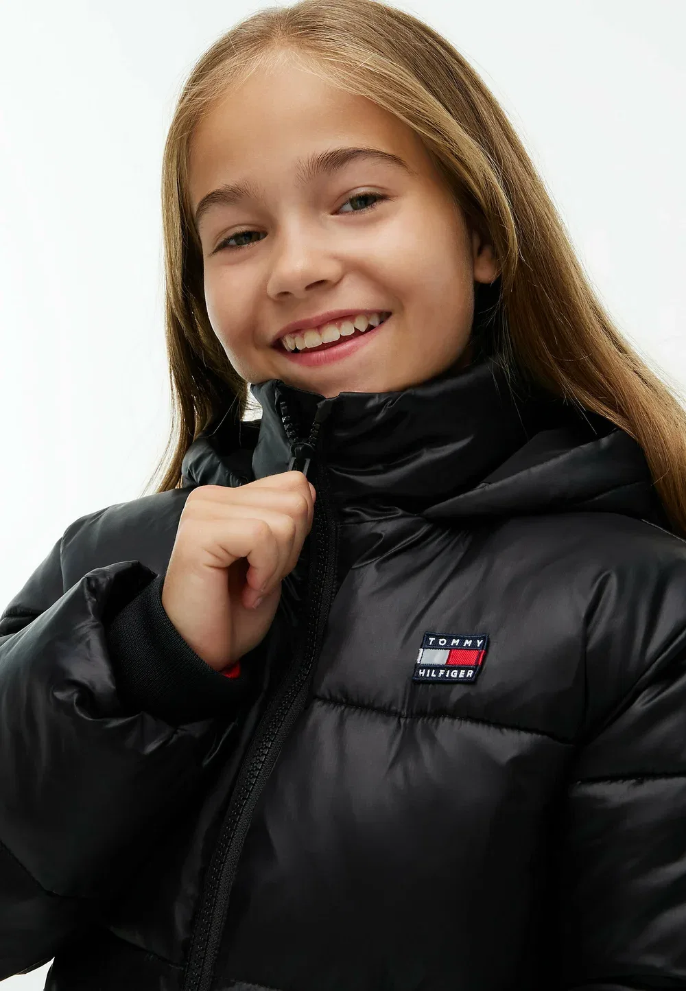 Блестящая пуховая куртка с капюшоном, унисекс - зимняя куртка Tommy Hilfiger, Black — фото 4