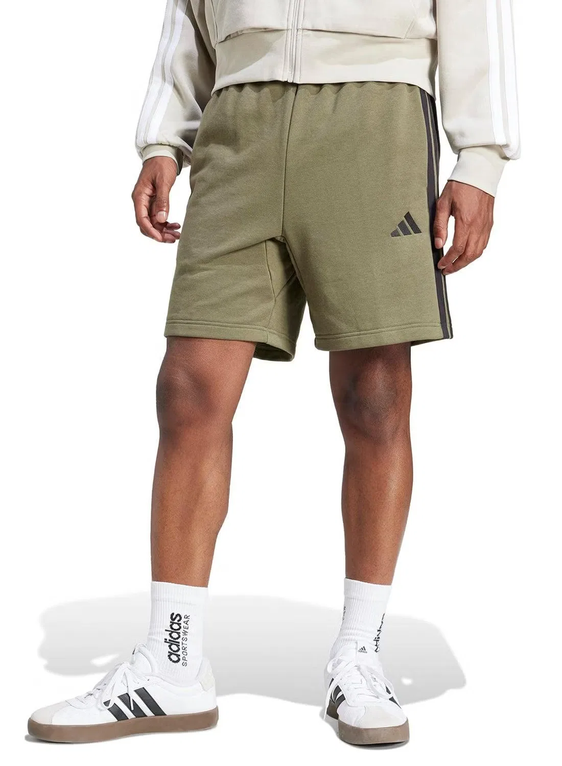 Шорты из футера с тремя полосками Essentials Adidas, оливковый