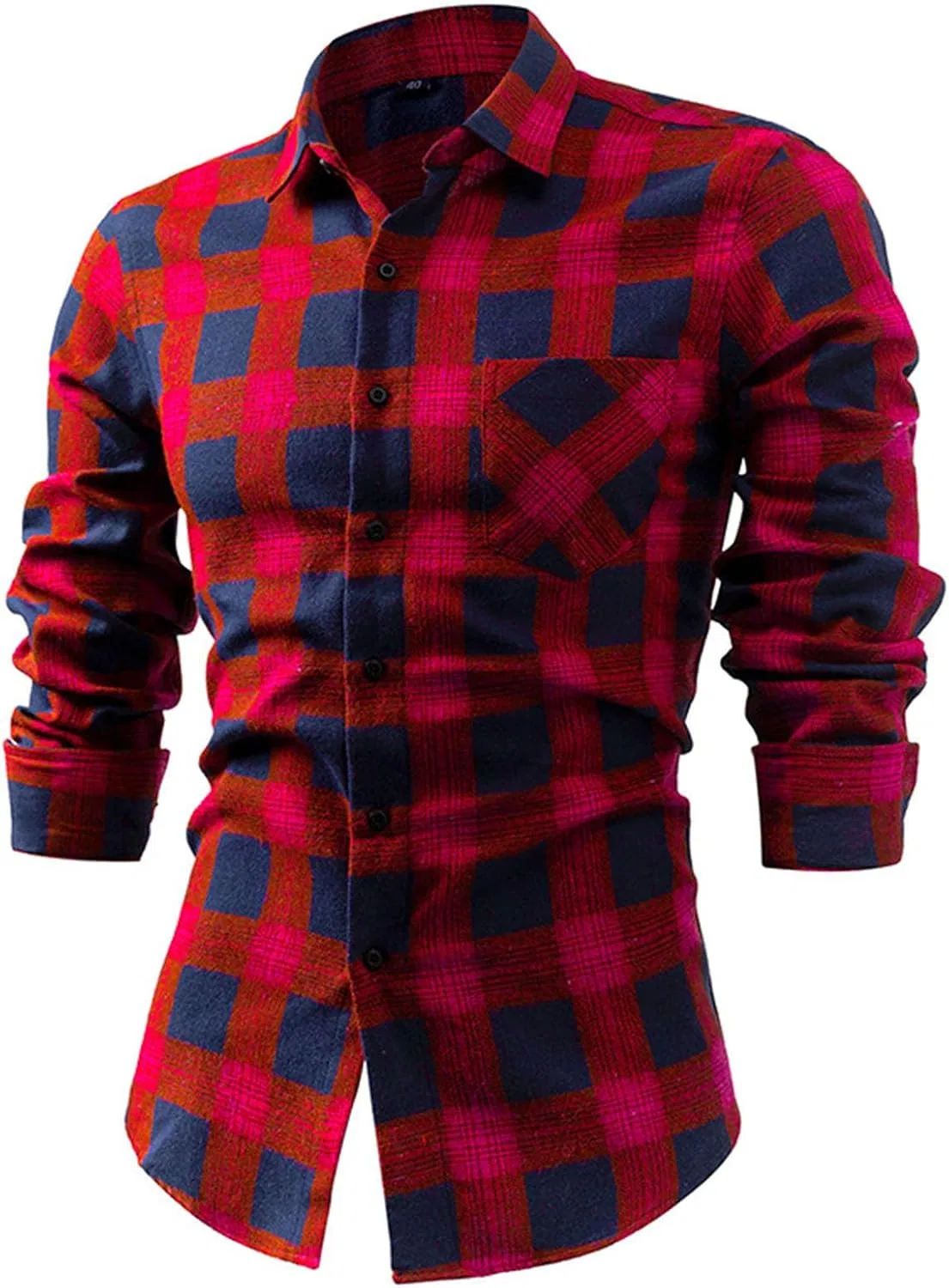 Мужская рубашка из фланели, Slim Fit, с длинным рукавом, красный