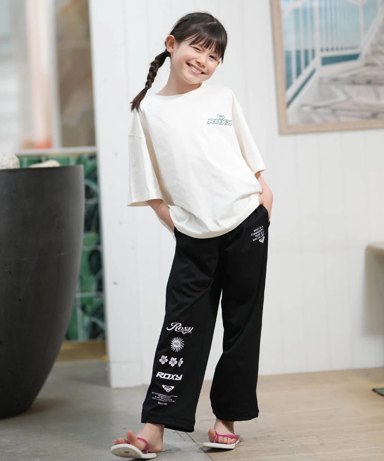 Детские спортивные брюки с принтом Mini Historical Line ROXY, Light Blue — фото 4