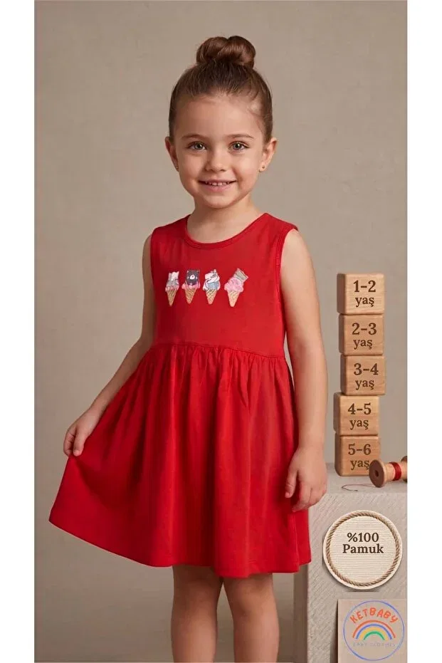 Детское платье для девочек с принтом Ice Cream Pattern Ketbaby, Red