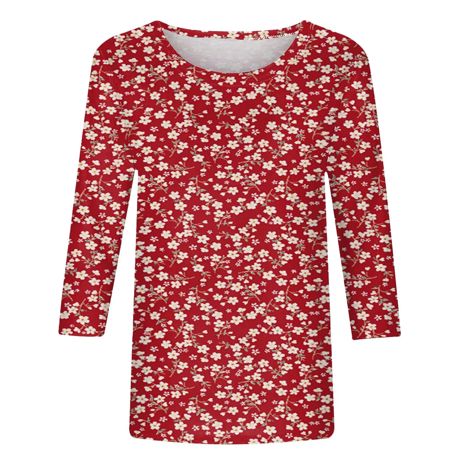 Женская футболка с принтом Plus Size T-Shirts 3/4 Sleeves, Red #1 — фото 3