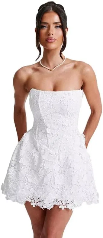 Женское короткое кружевное свадебное платье A-line с рукавами, White