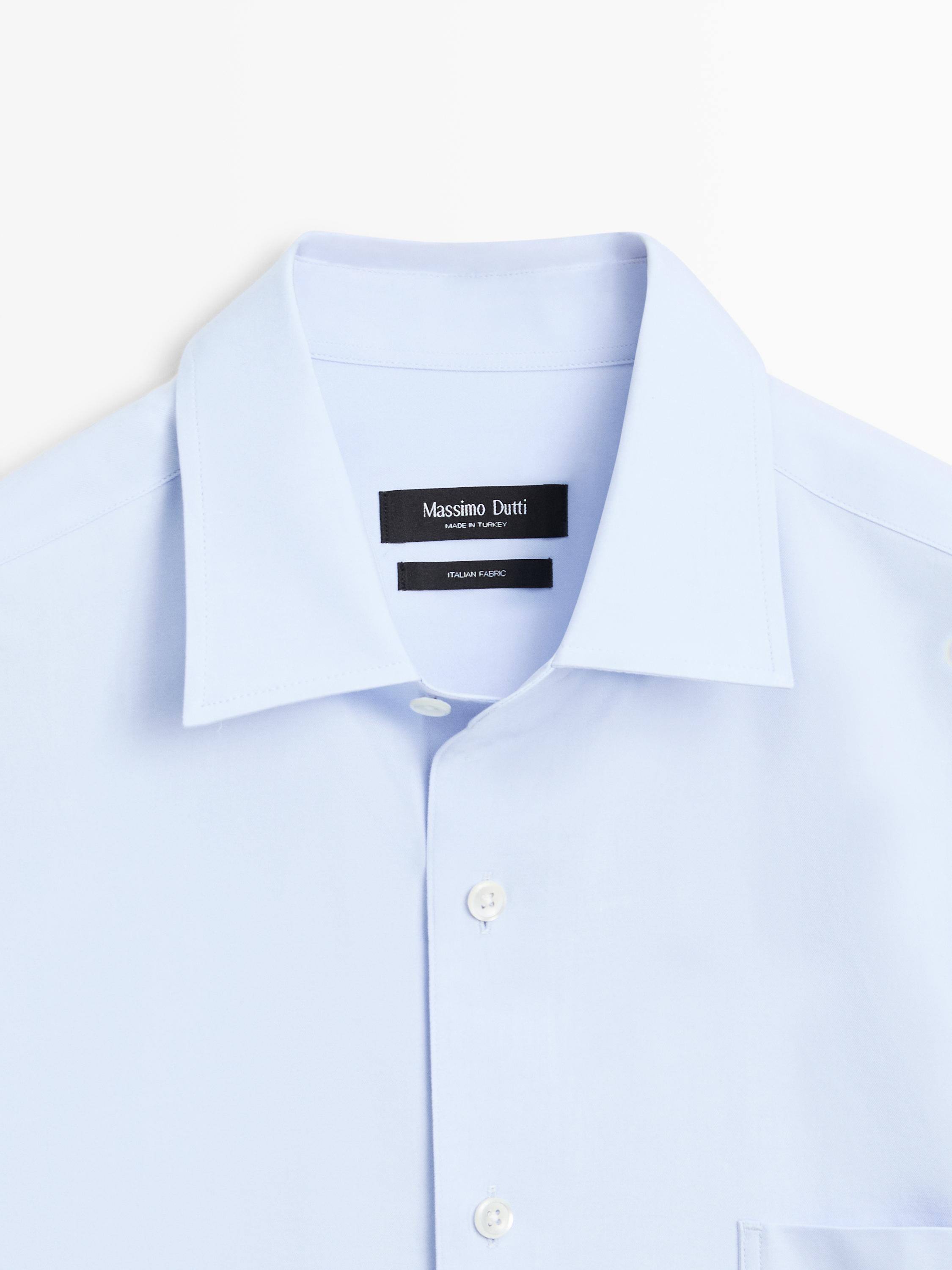 Рубашка Massimo Dutti Cotton Blend With Pocket Detail, голубой — фото 3