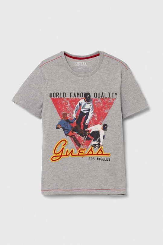 

Детская хлопковая футболка Guess, серый