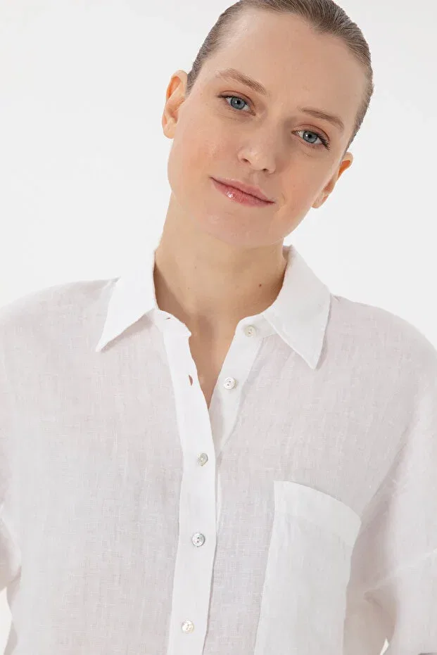 Женская льняная туника с длинным рукавом U.S. Polo Assn., White — фото 2