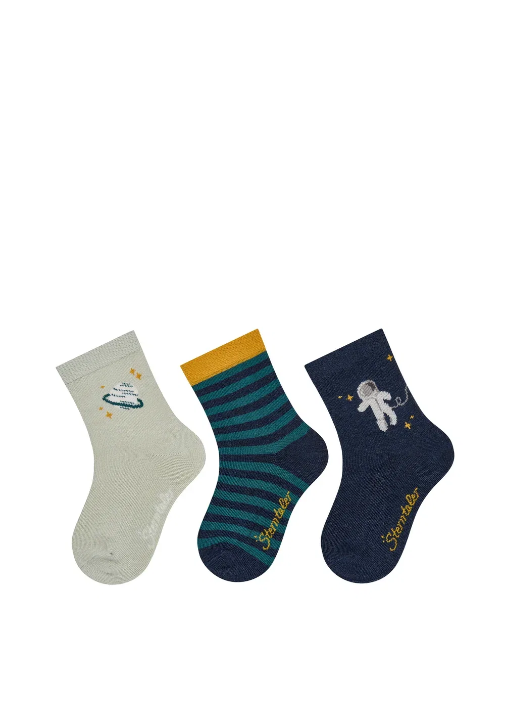 Socken 3er Pack Ringel, Planet und Astronaut mit Elastischem Bündchen - носки Sterntaler, Pudergrün