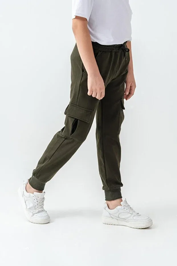 Детские спортивные штаны для мальчиков с принтом Cargo Pocket Cover Level Up Mışıl Kids, Khaki — фото 4