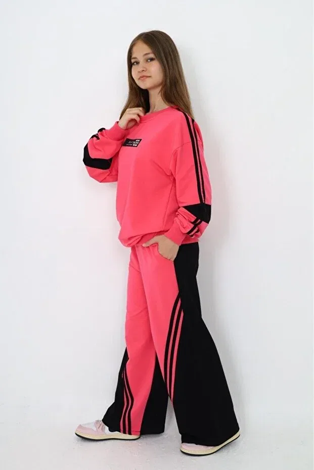Детский спортивный костюм для девочек из хлопка оверсайз Joui Co, Fuchsia
