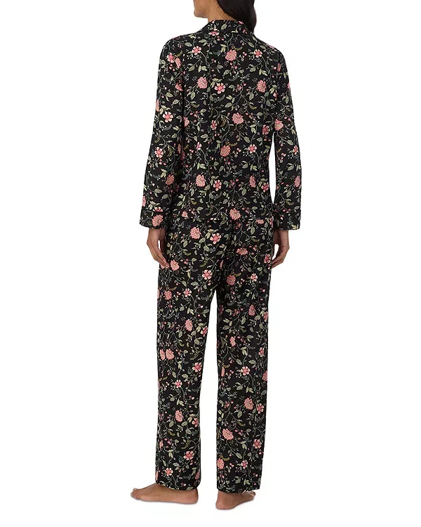 Женская пижама с принтом Long Sleeve Classic Woven Notch Collar Long Pants Pajama Set Ralph Lauren, Black Ground Floral — фото 2