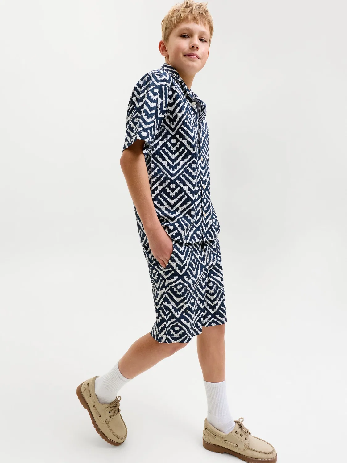 Шорты повседневные из сирсакера JACK & JONES JUNIOR, синие — фото 3