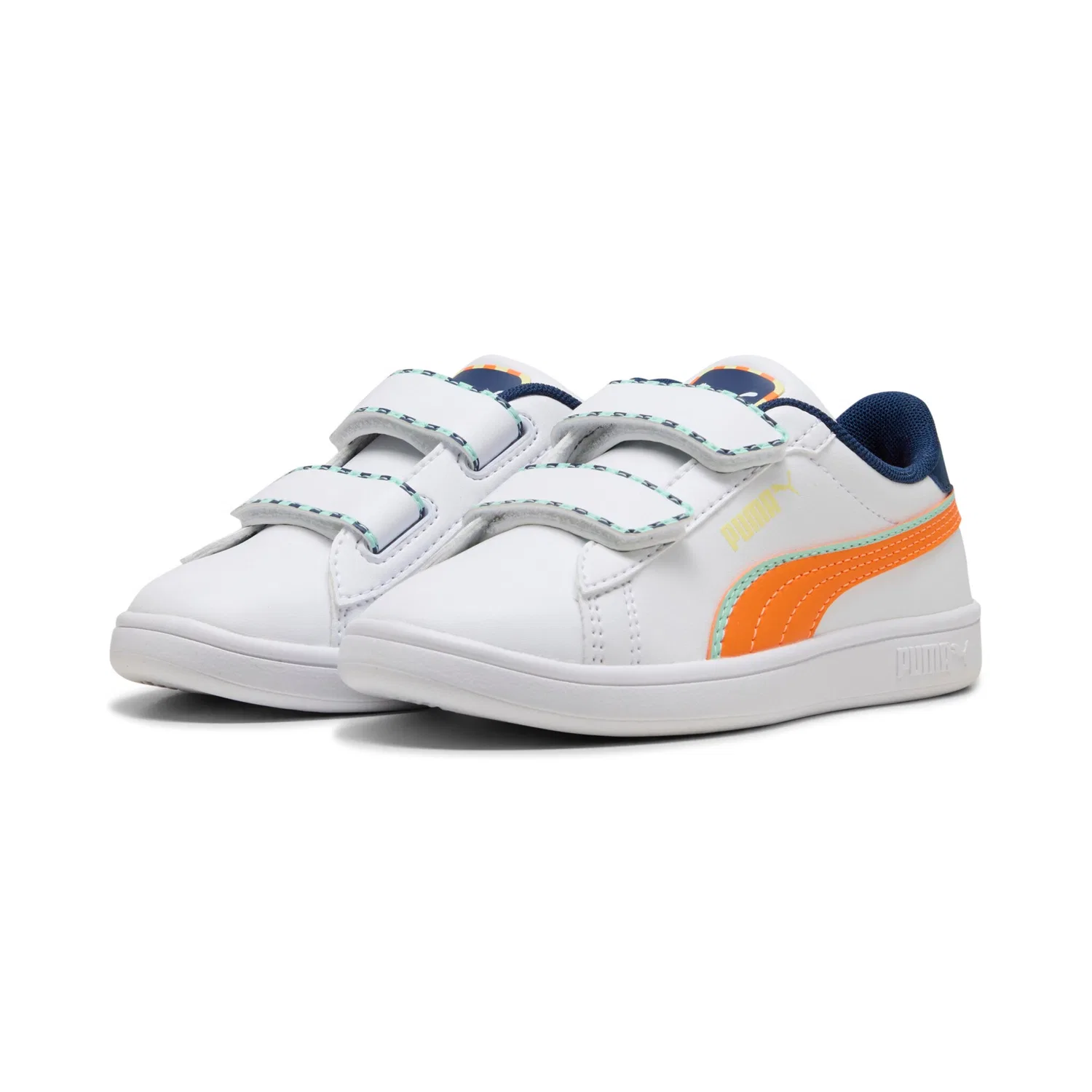 Детские кроссовки с регулировкой липучкой PUMA, White/Orange Glo
