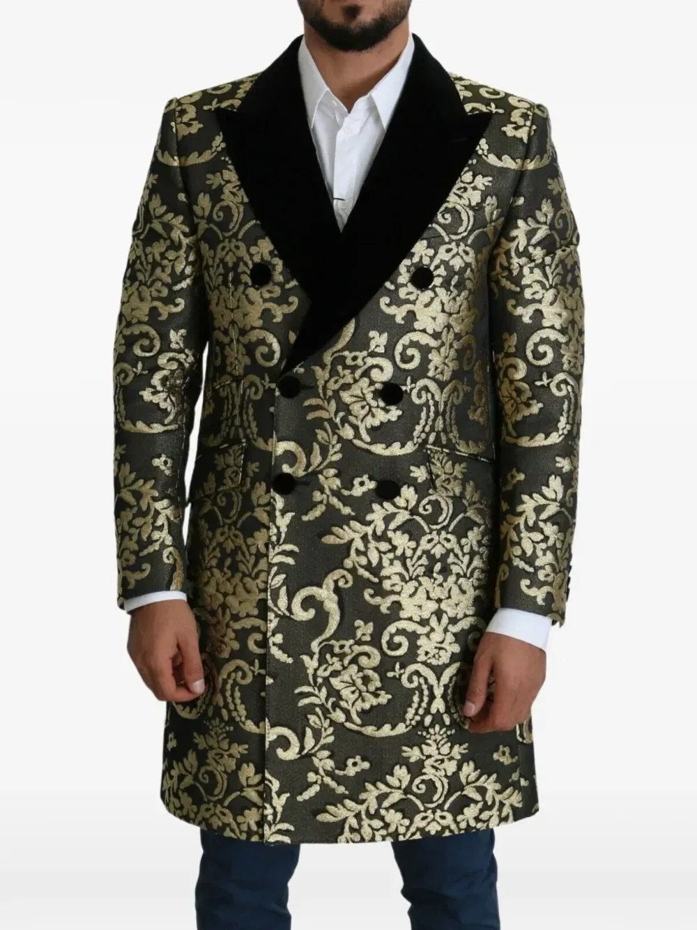 Пальто из парчи с барочным узором Sicilia DOLCE & GABBANA, черный