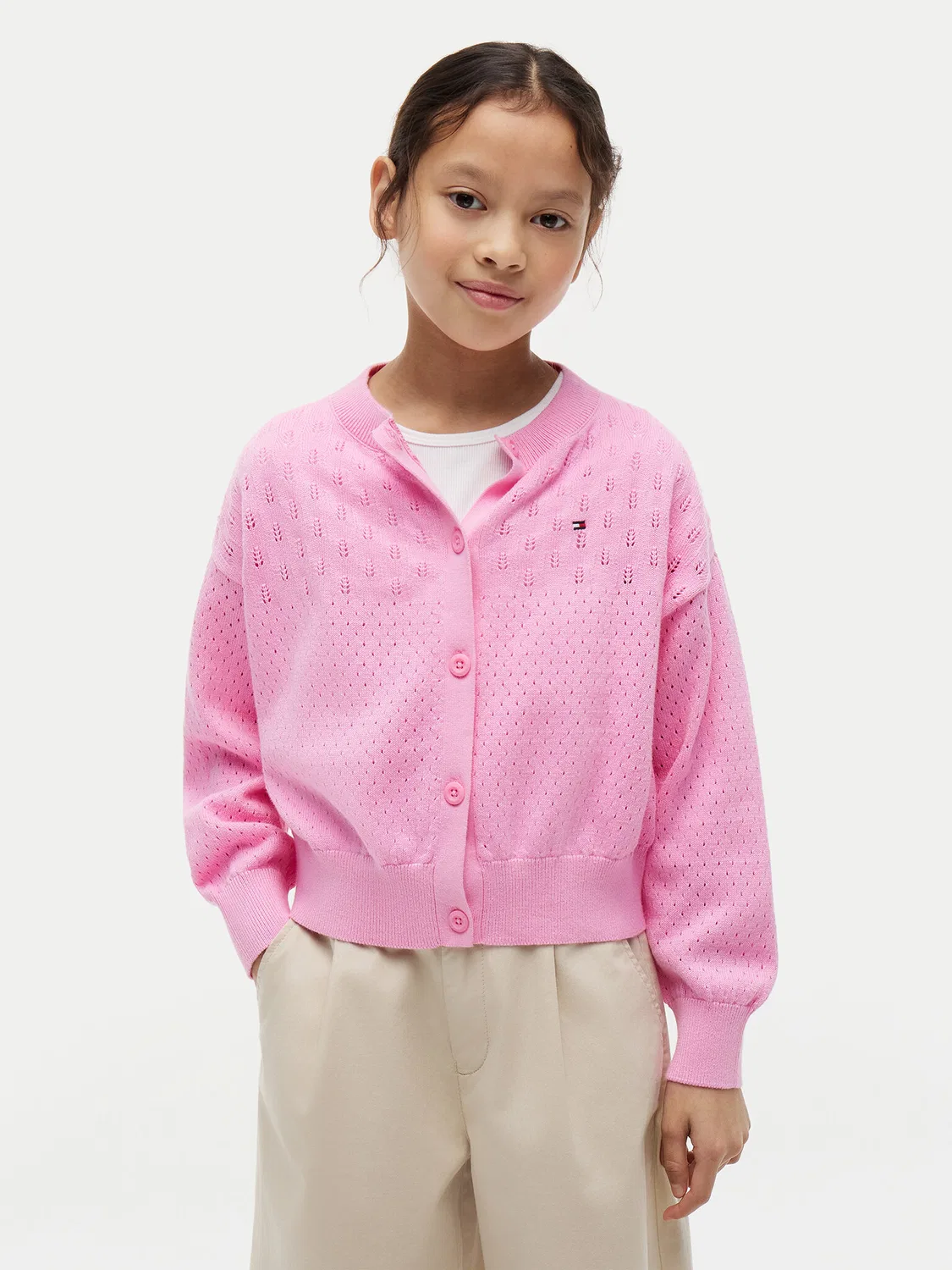Кардиган свободного кроя для девочки Pointelle Tommy Hilfiger, светло-розовый