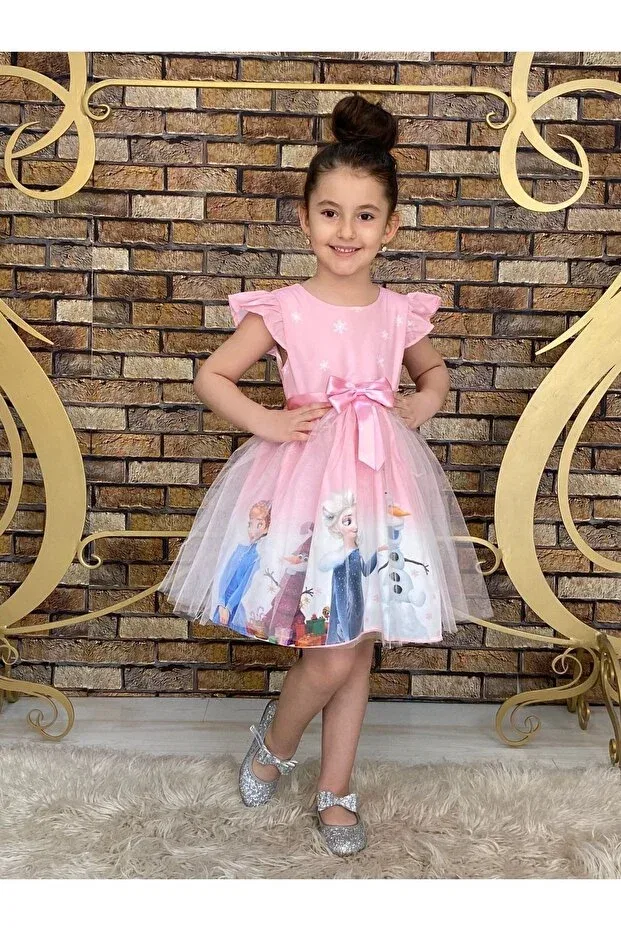 Детское платье для девочек хлопковое Frozen Elsa Pink Pumpido, Pink