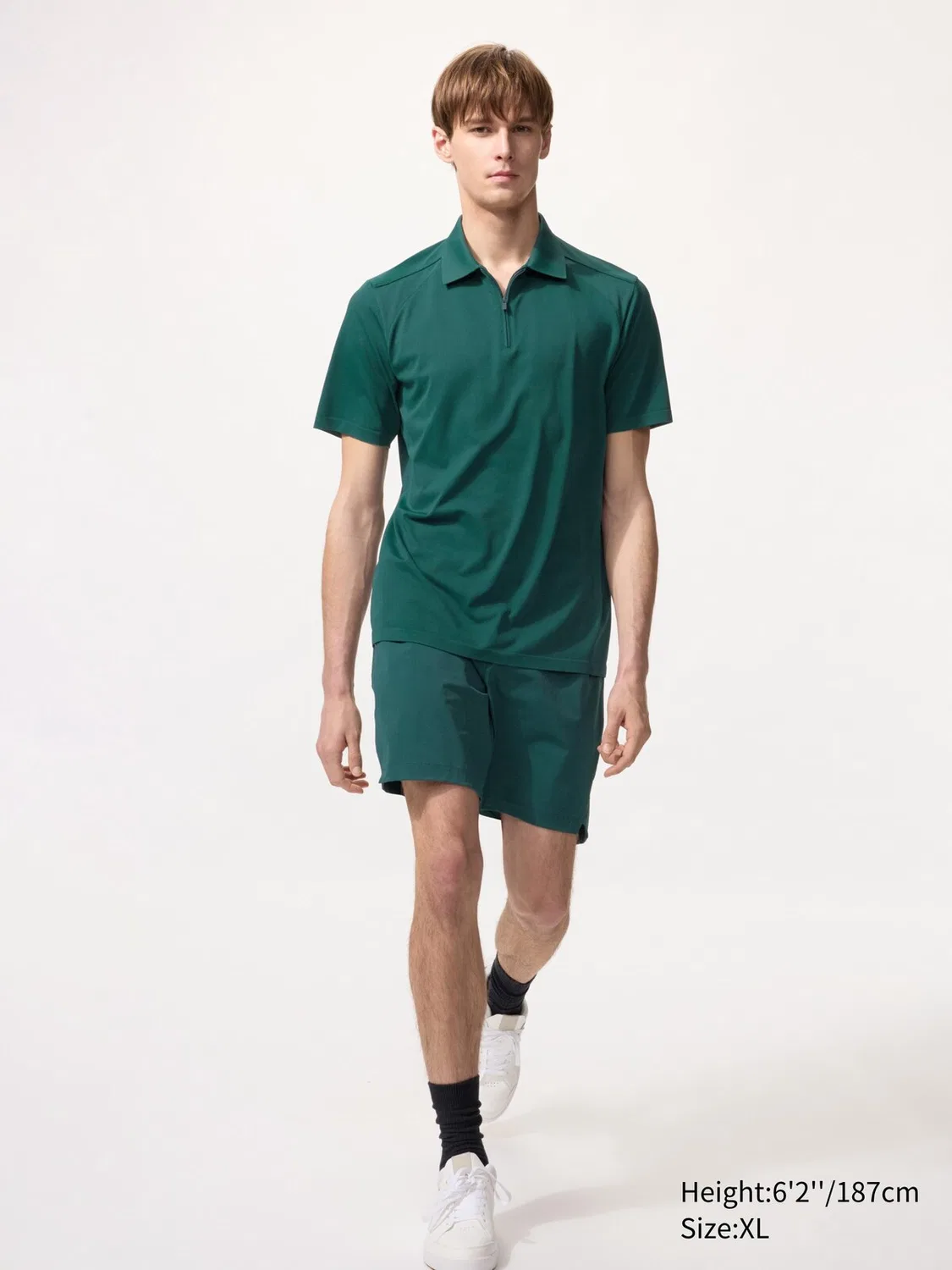 Рубашка-Поло Uniqlo Dry-Ex с половинной молнией, зеленый — фото 2