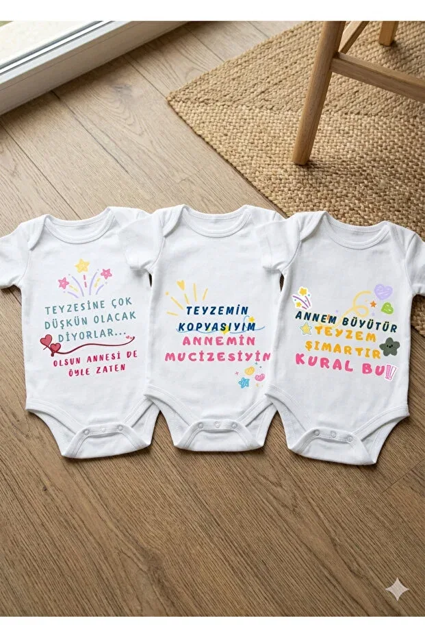 Детский комплект боди для новорожденных с принтом Auntie themed 3-piece baby bodysuit set Hazden, White