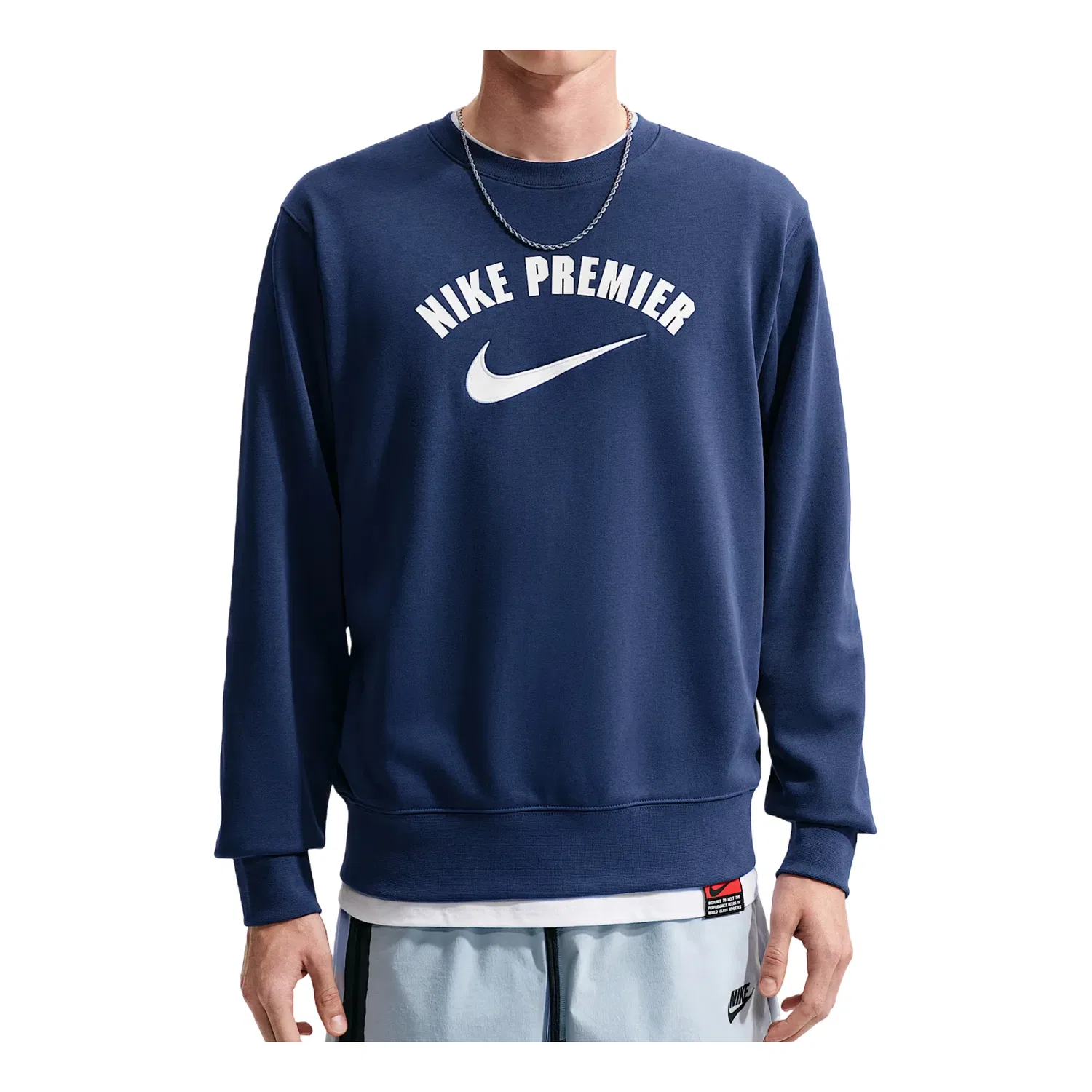 Мужская футболка с длинным рукавом Nike Premier Dri-FIT Fleece Crew Midnight Navy White, темно-синий