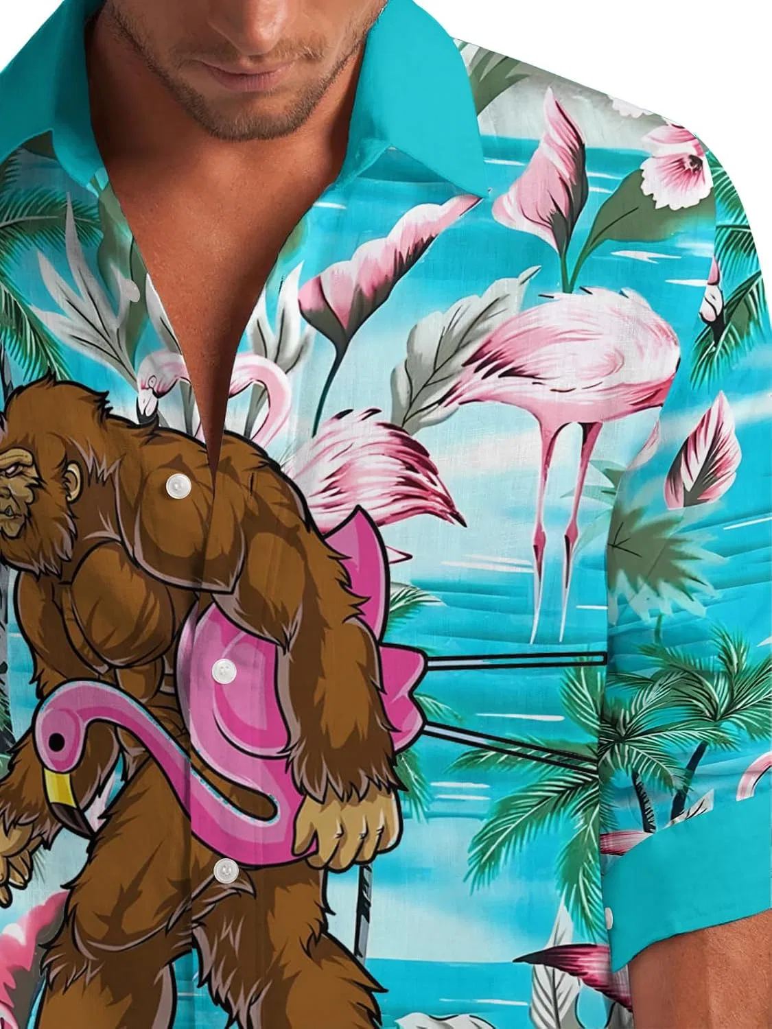 Мужская гавайская рубашка с длинным рукавом, на пуговицах, Polyester, синий — фото 4