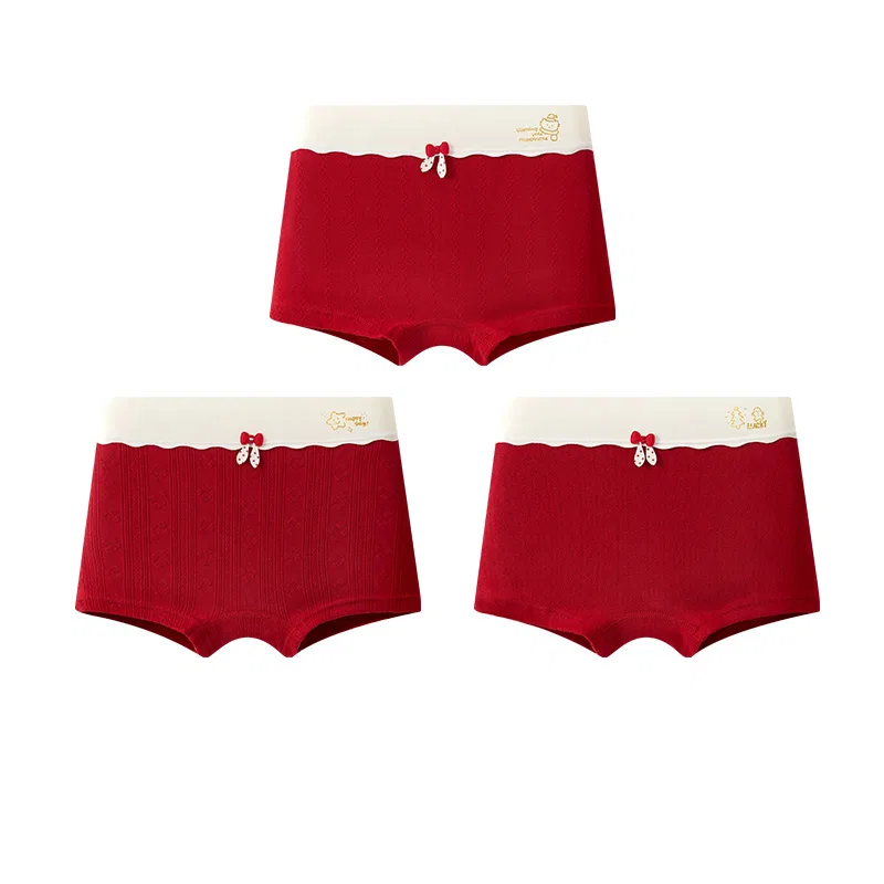 Детские трусы-боксеры для девочек хлопковые набор 3 шт Red beans, 3 pack-wavy red + bright red + diamond red