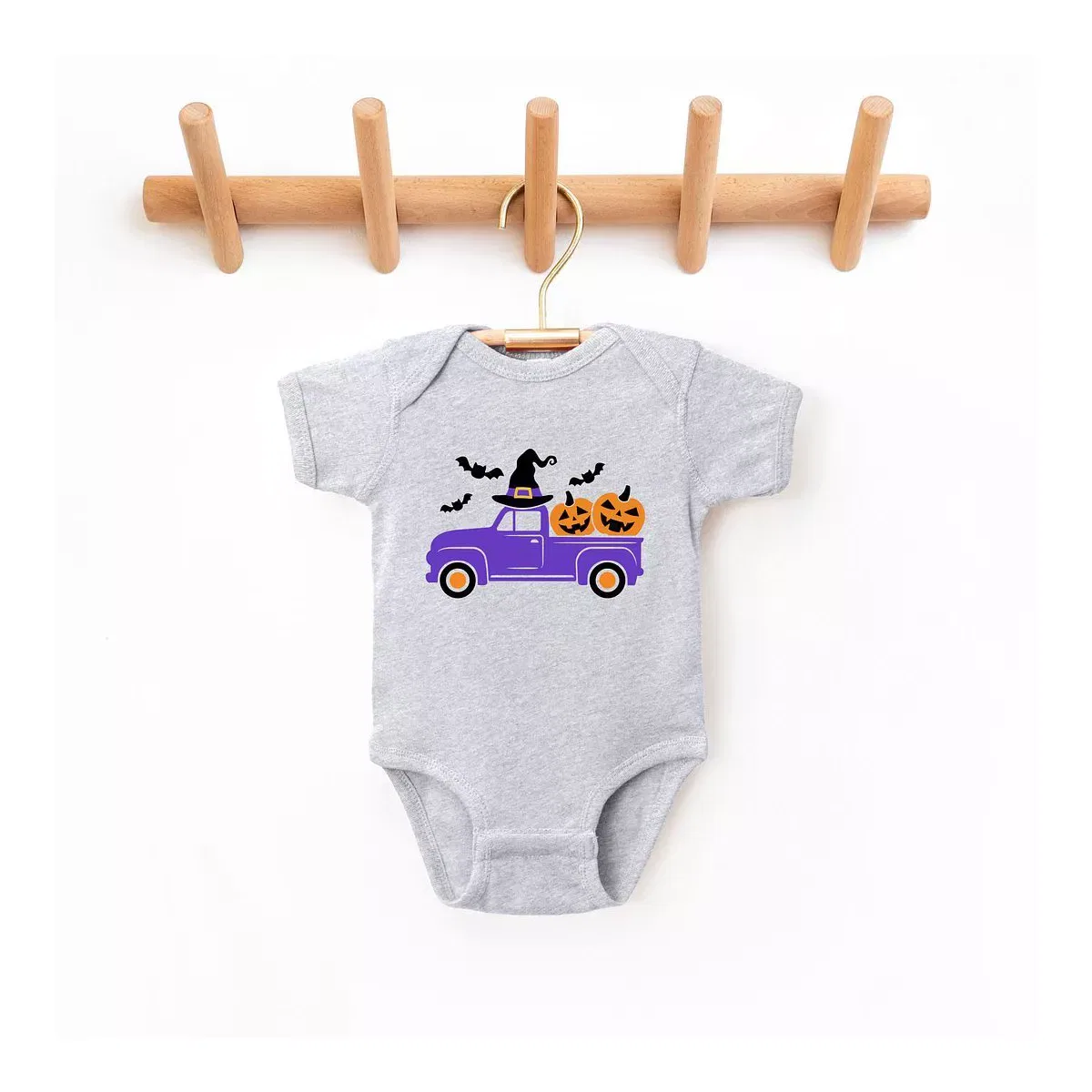 Детское боди с коротким рукавом Witch Farm Truck The Juniper Shop, Heather Grey