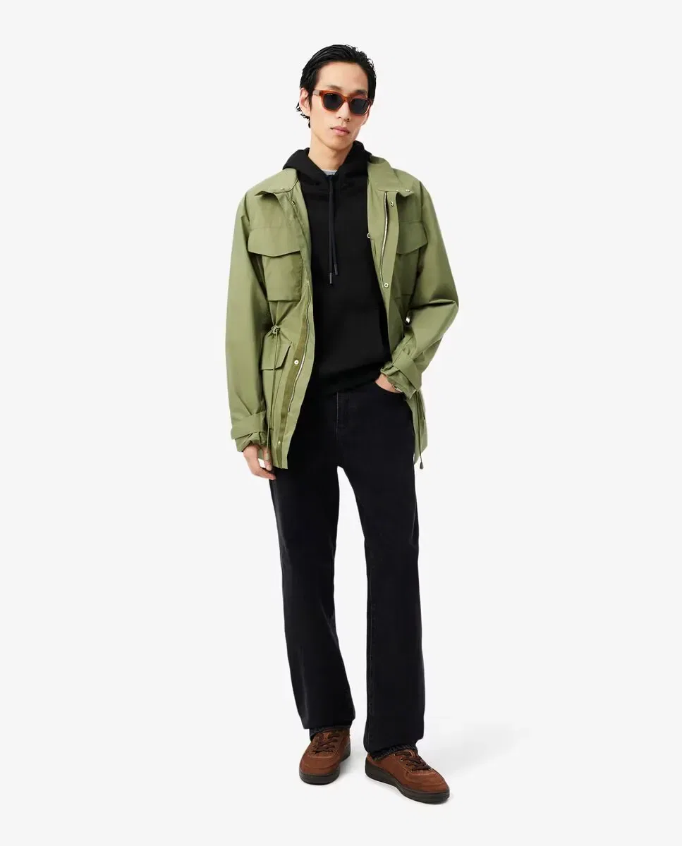 Мужская худи Lacoste с капюшоном и молнией, полоска с логотипом, черный — фото 4