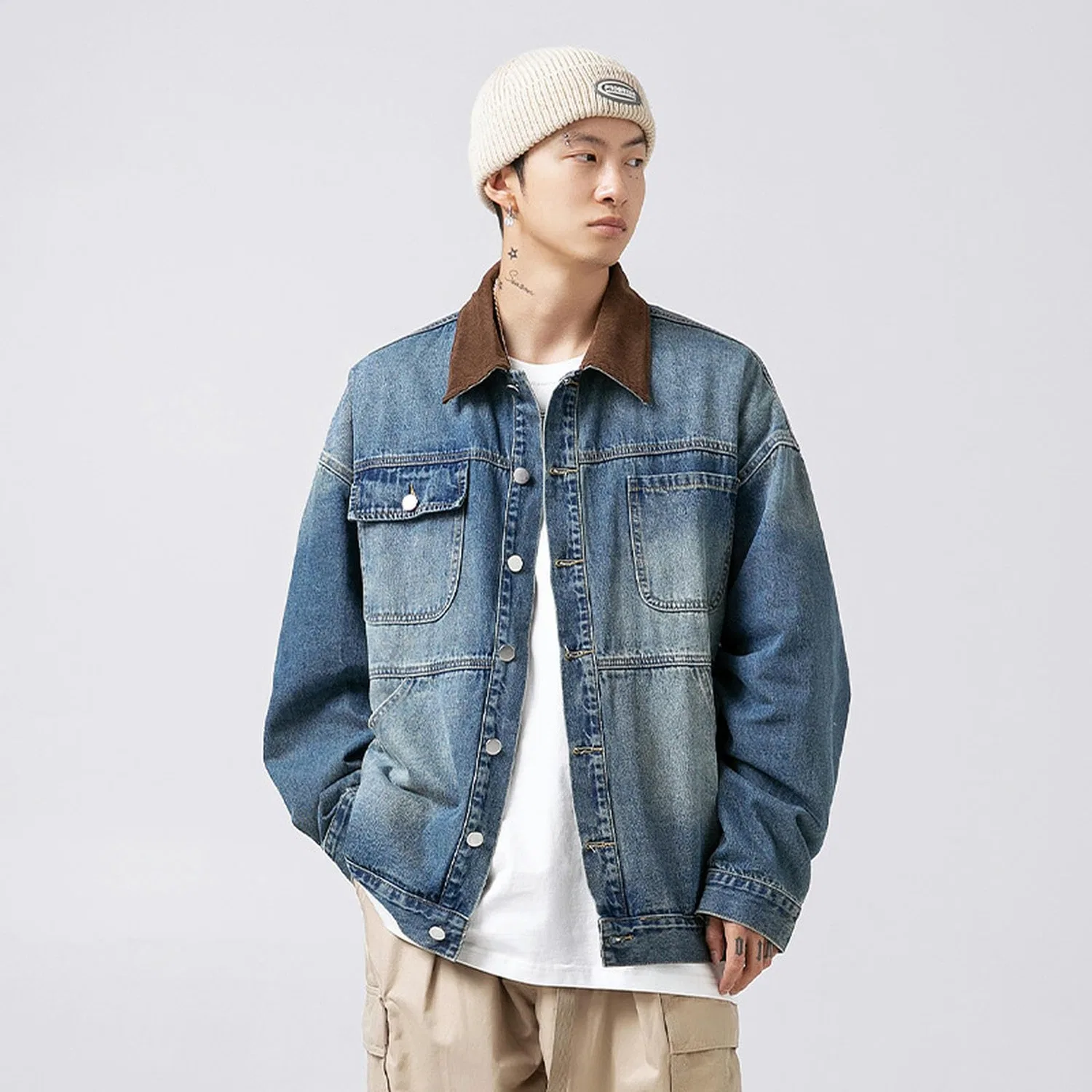 Мужская джинсовая куртка с потертостями, модель Japanese Distressed Washed Denim Jacket, blue — фото 4